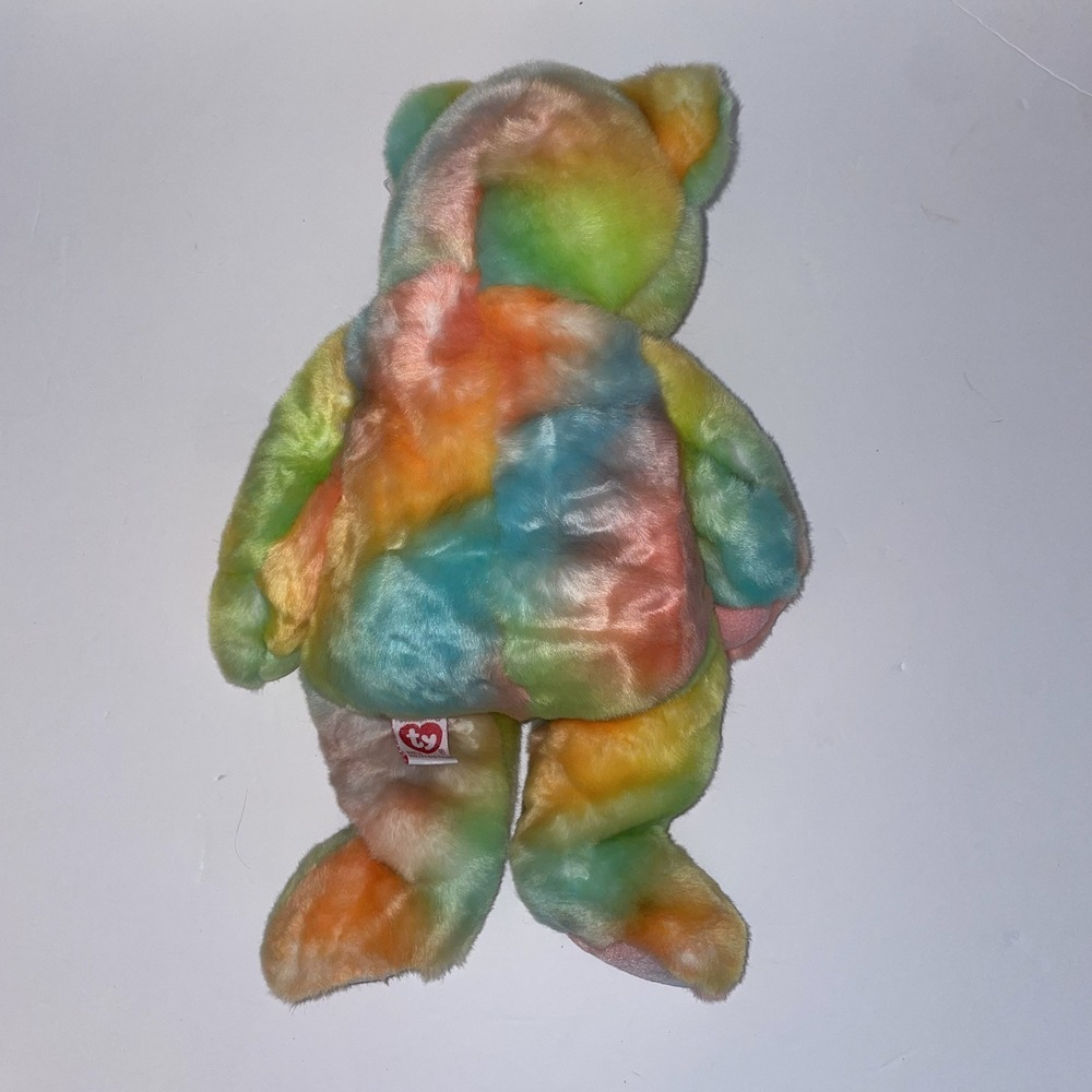TY Beanie Buddy Large 14" Multicolored Peace Bear 1999-Retired Excellent Cond. - Picture 3 of 5